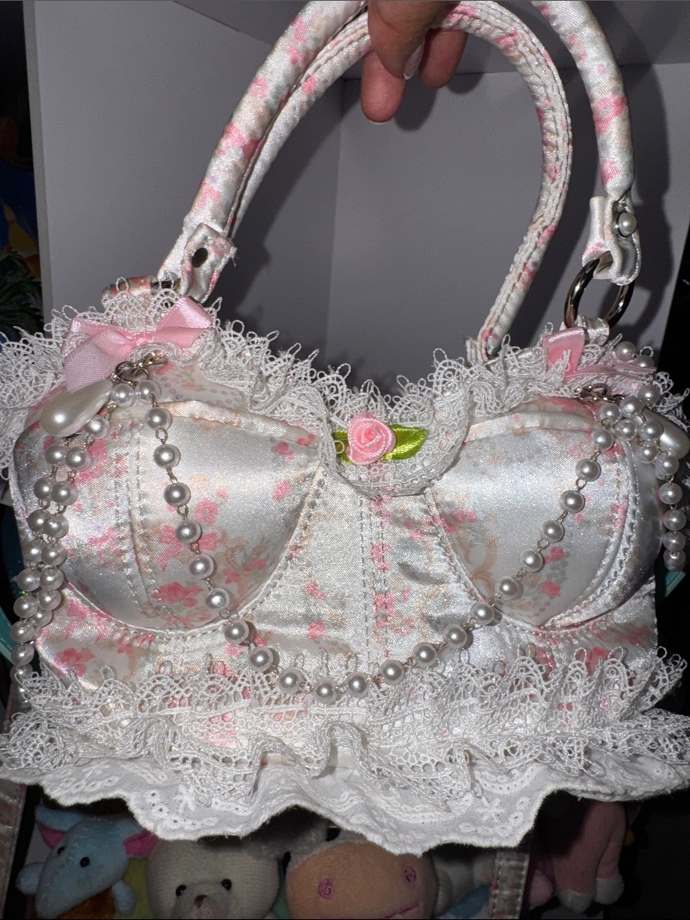 Dolls Kill Pink & Cream Lace Pearl Mini Bag - Picture 2 of 4